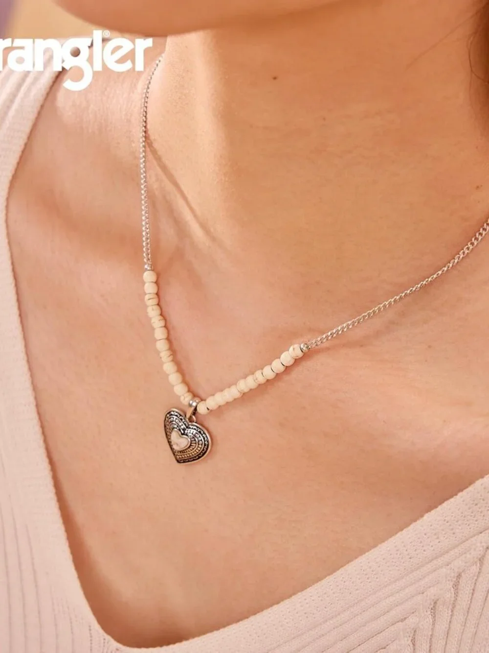 Women's White Western Gold Plated Wrangler Heart Turquoise Pendant Necklace